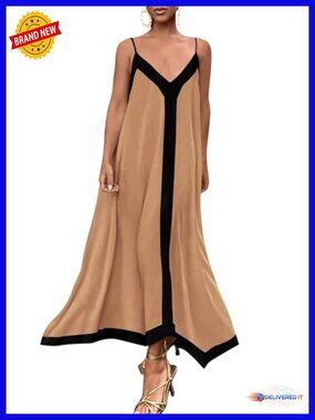 Maxi Dress V Neck Spaghetti Strap Flowy A-Line with Pockets Summer